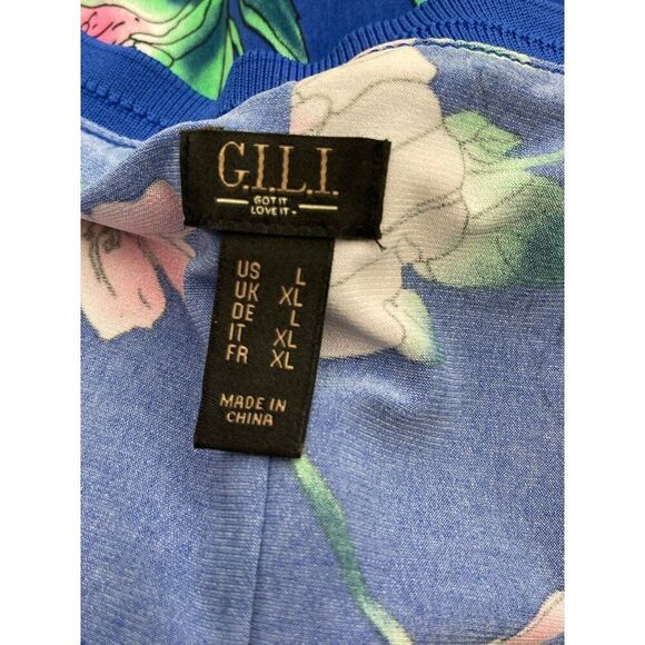G.I.L.I Women Blue Floral Side Slit Maxi T-Shirt Dress Size L - Picture 9 of 10